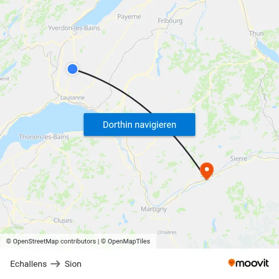 Echallens to Sion map