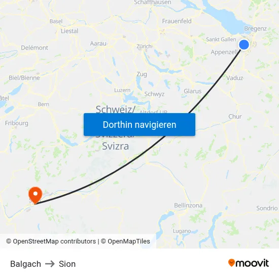 Balgach to Sion map