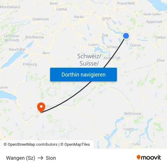 Wangen (Sz) to Sion map