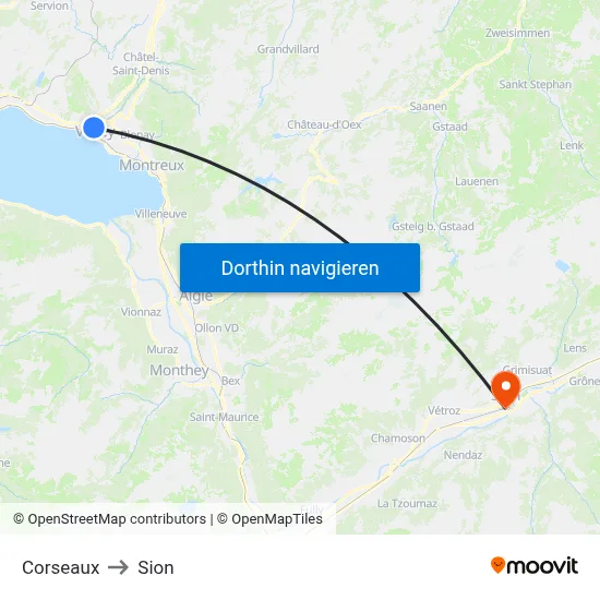 Corseaux to Sion map