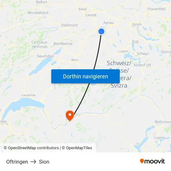 Oftringen to Sion map