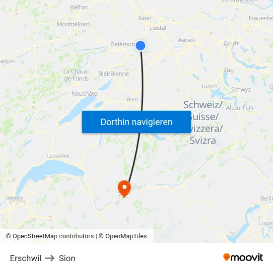 Erschwil to Sion map
