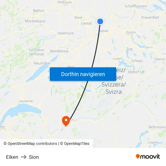 Eiken to Sion map