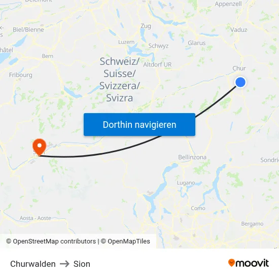 Churwalden to Sion map