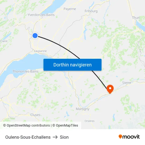 Oulens-Sous-Echallens to Sion map