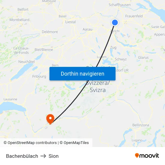 Bachenbülach to Sion map