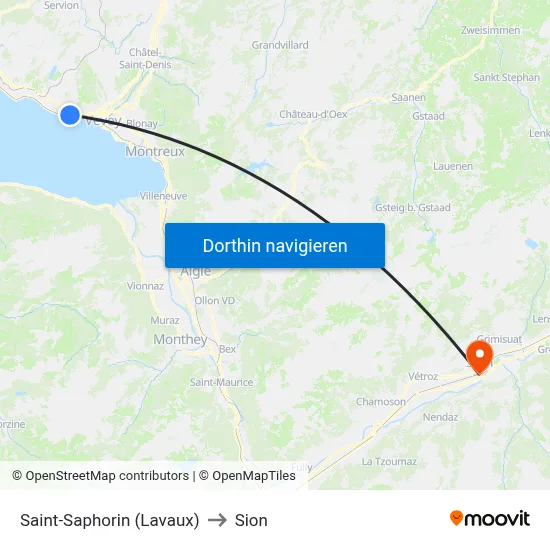 Saint-Saphorin (Lavaux) to Sion map