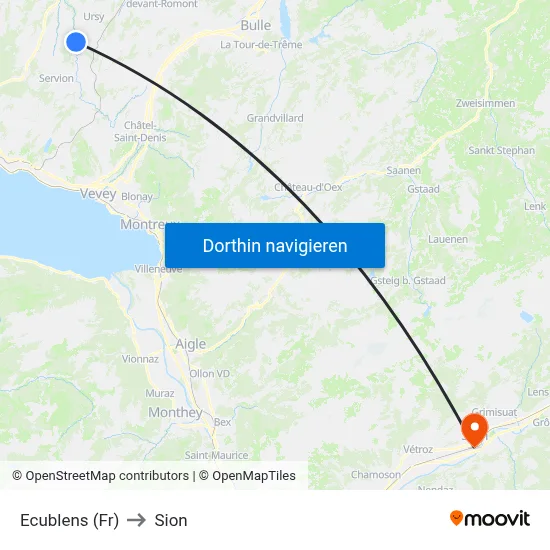 Ecublens (Fr) to Sion map