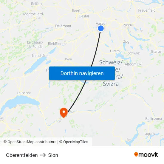 Oberentfelden to Sion map