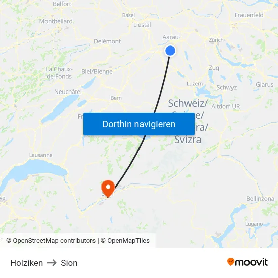Holziken to Sion map