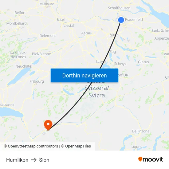 Humlikon to Sion map