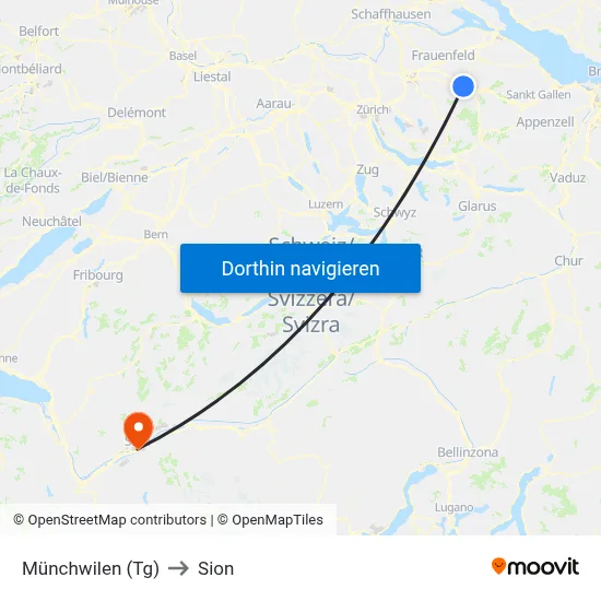 Münchwilen (Tg) to Sion map