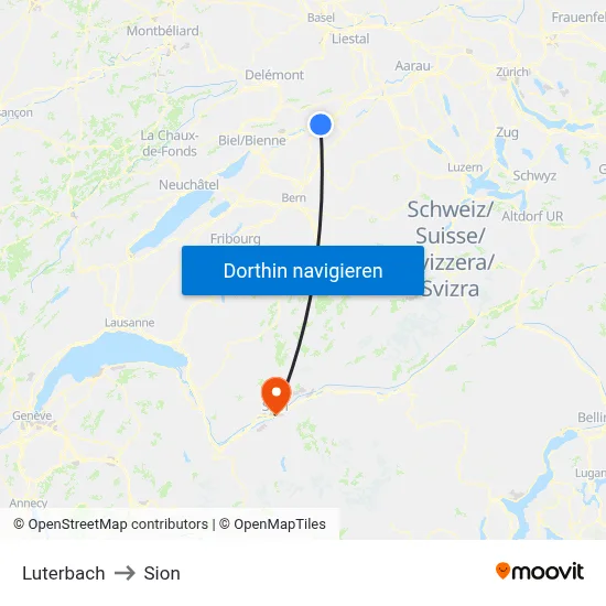 Luterbach to Sion map