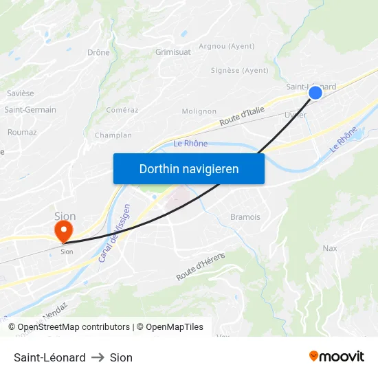 Saint-Léonard to Sion map