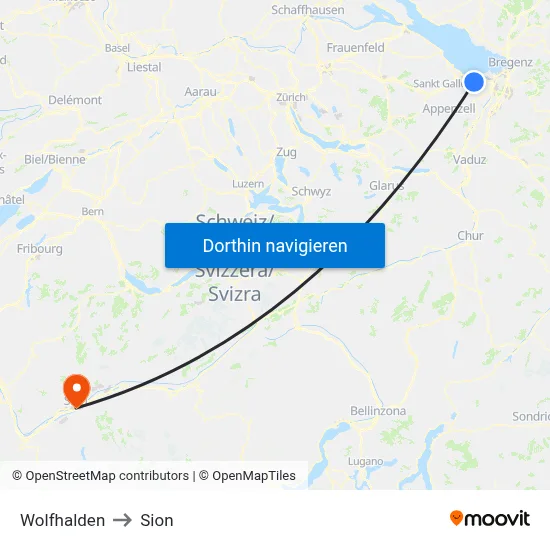 Wolfhalden to Sion map