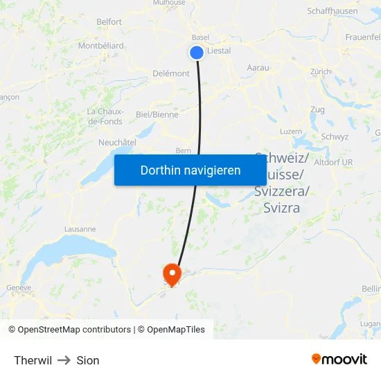Therwil to Sion map