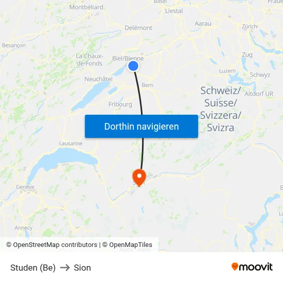 Studen (Be) to Sion map