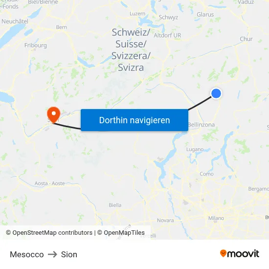 Mesocco to Sion map