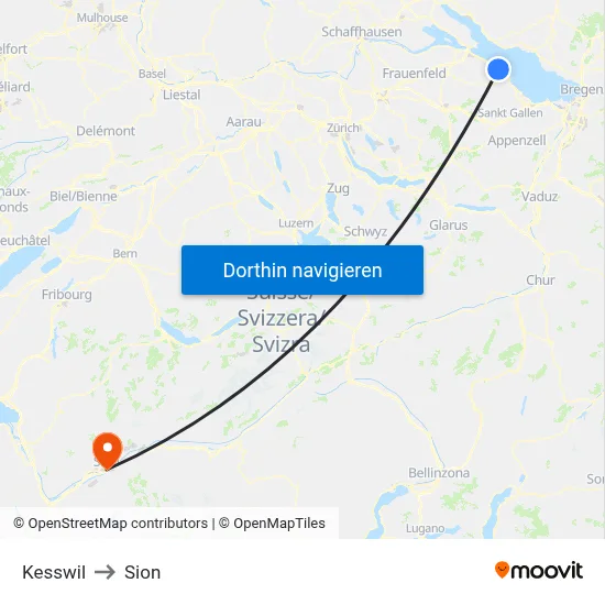 Kesswil to Sion map