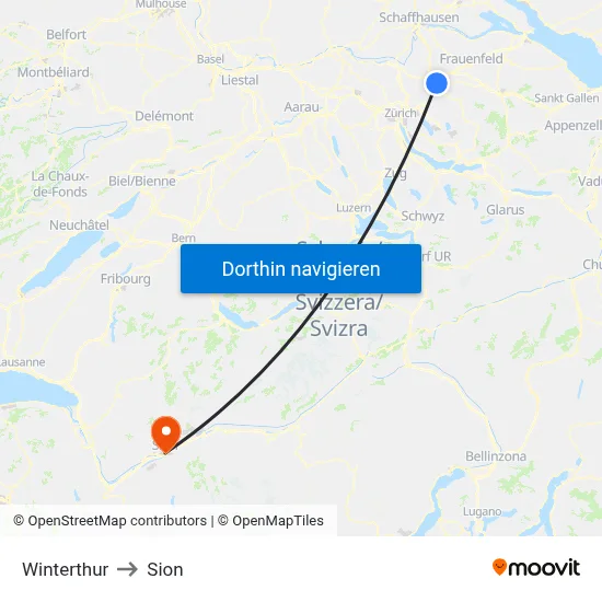 Winterthur to Sion map