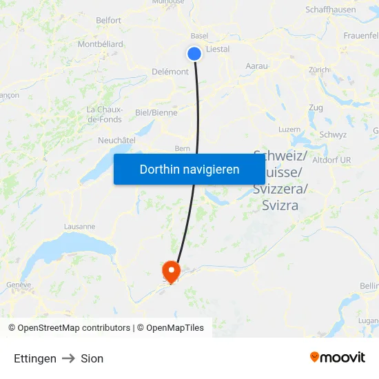 Ettingen to Sion map