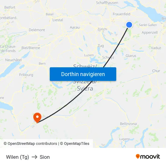 Wilen (Tg) to Sion map