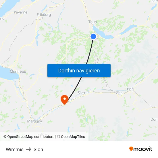 Wimmis to Sion map