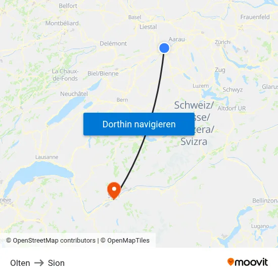 Olten to Sion map