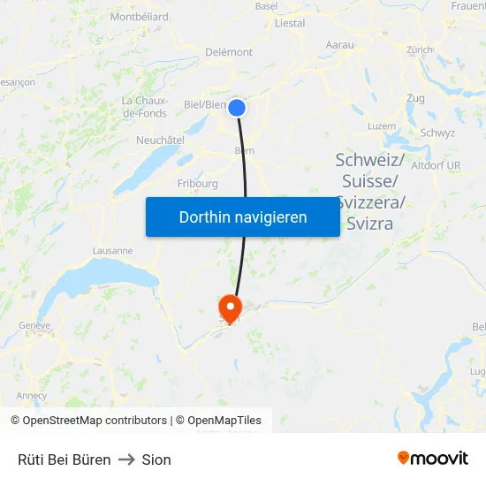 Rüti Bei Büren to Sion map