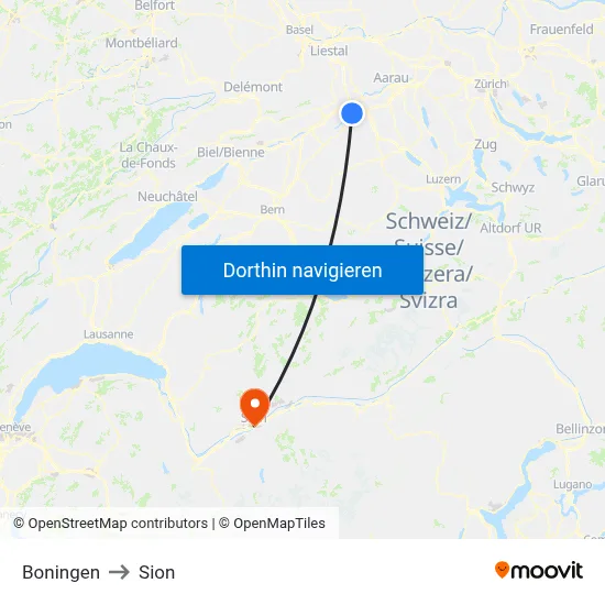 Boningen to Sion map