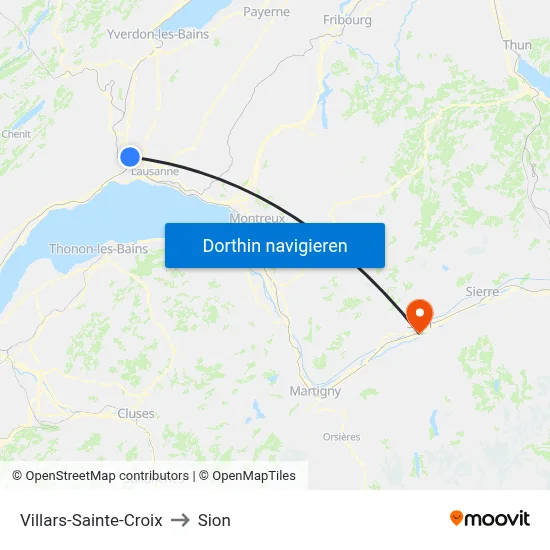 Villars-Sainte-Croix to Sion map