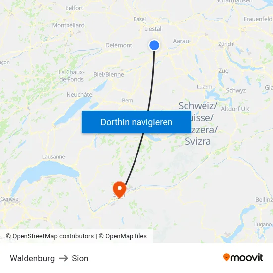 Waldenburg to Sion map