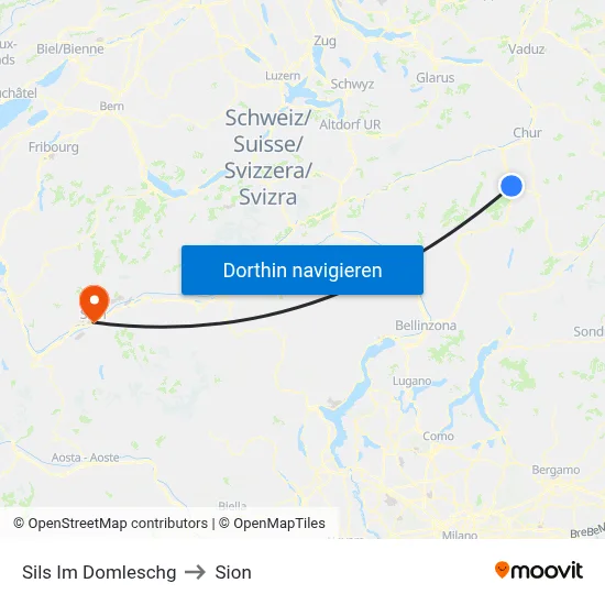 Sils Im Domleschg to Sion map