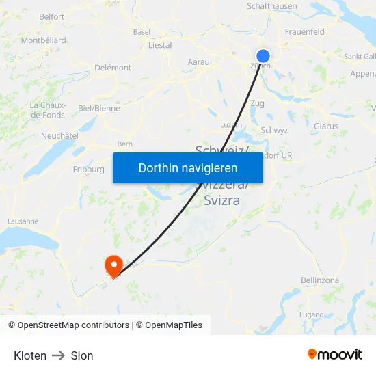 Kloten to Sion map
