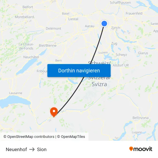 Neuenhof to Sion map