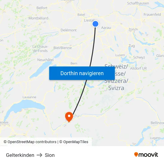 Gelterkinden to Sion map