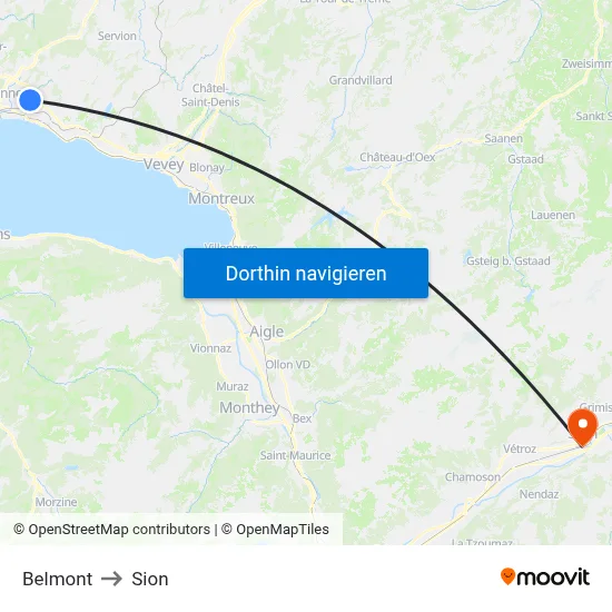 Belmont to Sion map