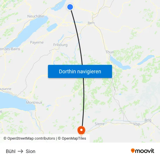 Bühl to Sion map