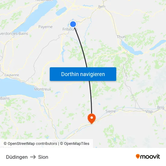 Düdingen to Sion map