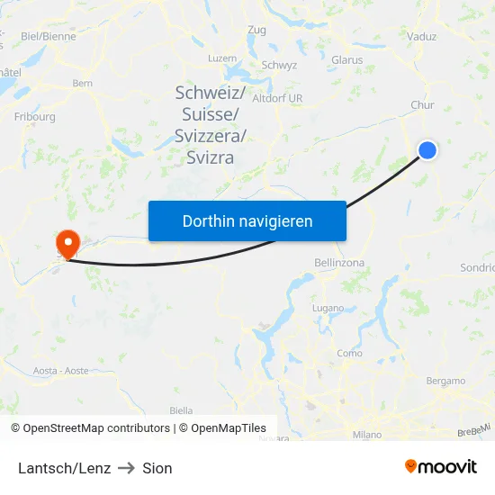 Lantsch/Lenz to Sion map