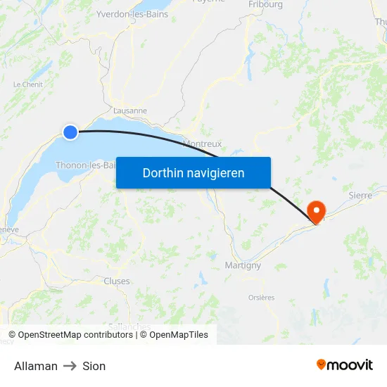 Allaman to Sion map