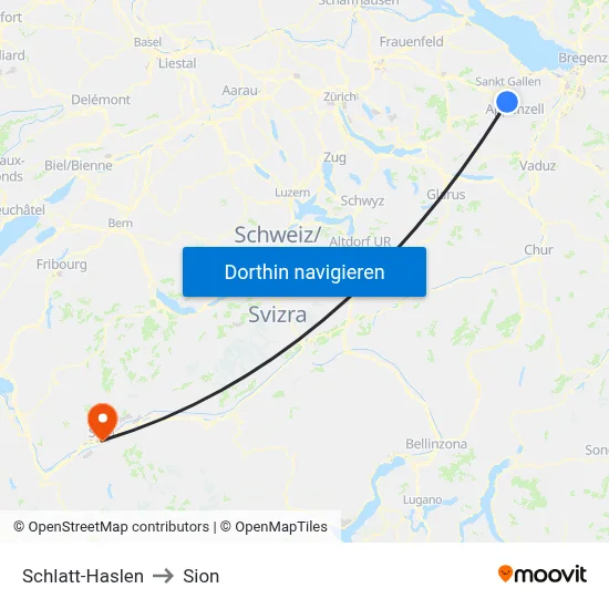 Schlatt-Haslen to Sion map