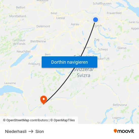 Niederhasli to Sion map