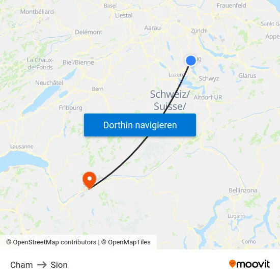Cham to Sion map