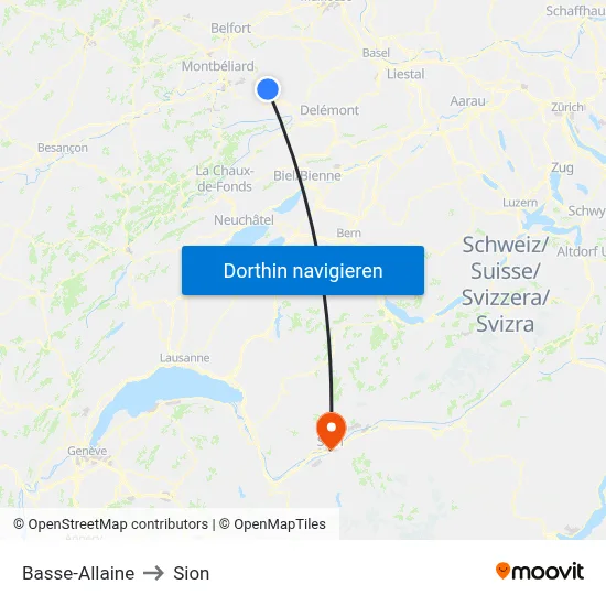 Basse-Allaine to Sion map