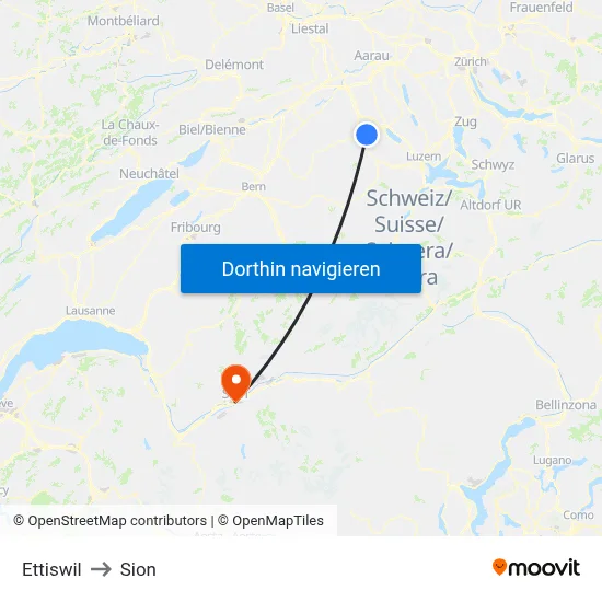 Ettiswil to Sion map