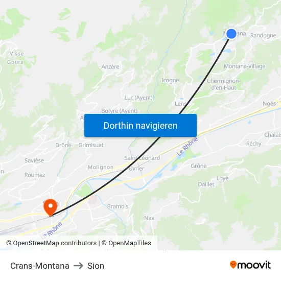 Crans-Montana to Sion map