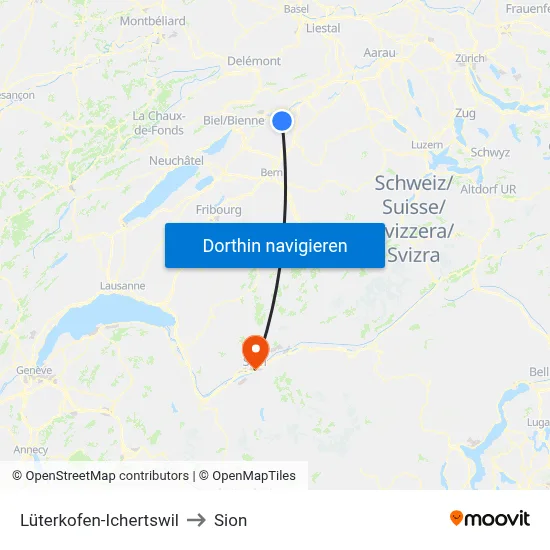 Lüterkofen-Ichertswil to Sion map