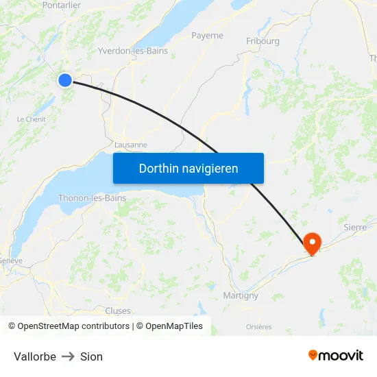 Vallorbe to Sion map