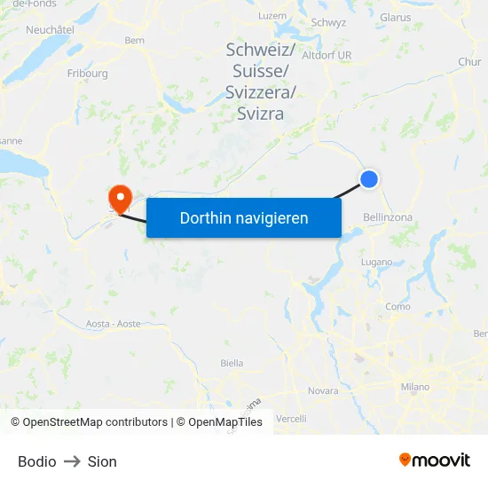 Bodio to Sion map